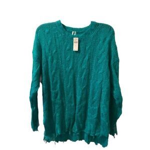 By Anthropologie Sweater Sz XL Green The Posey Stitchy Wool Open Knit Grunge NWT